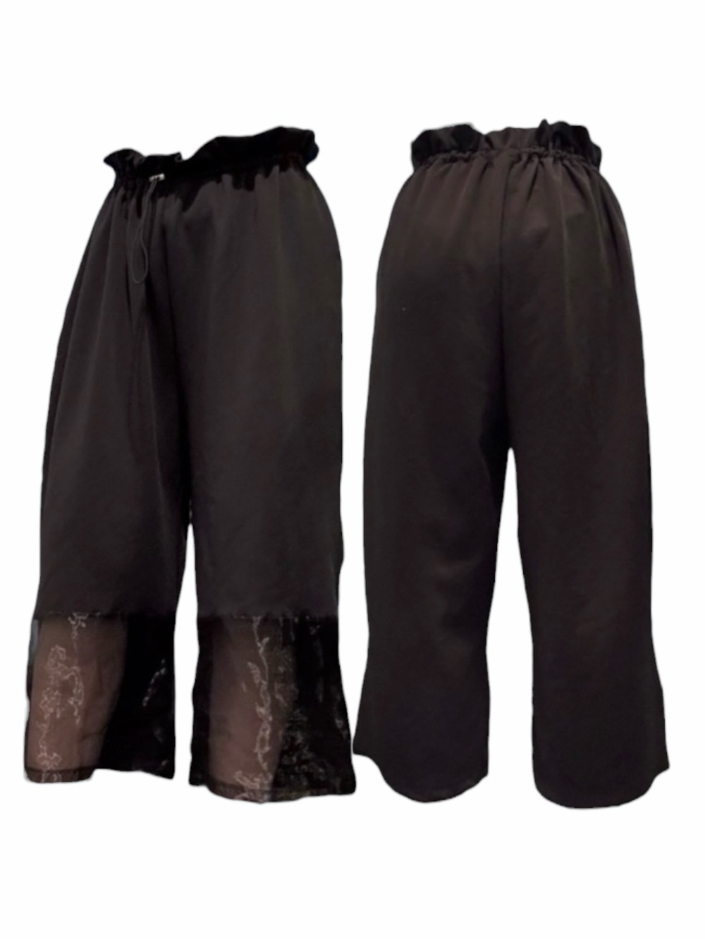 NWOT ASOS Black Cropped Wide-Leg Pants with Sheer Lace Hem